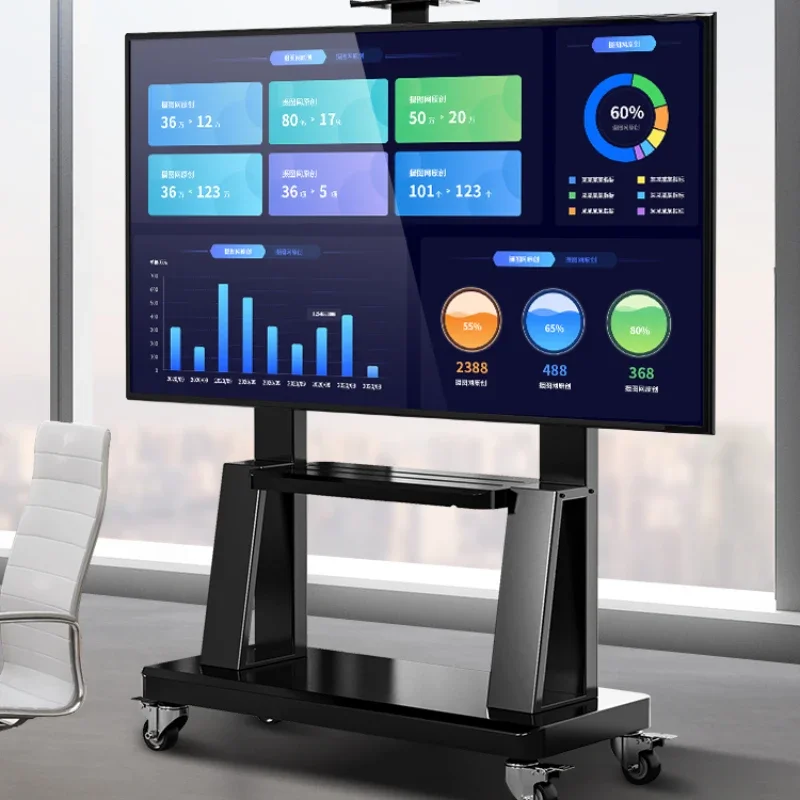 

Premium Mobile TV stand, ground mounted rotating wheeled cart, integrated machine hanging bracket
