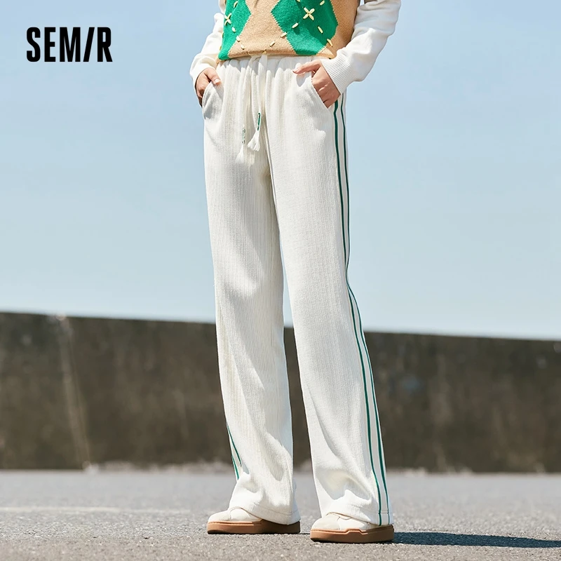 Semir Casual Pants Women Off-White Textured Trousers 2023 Winter New Leg-Length Lettering Retro Wide-Leg Pants