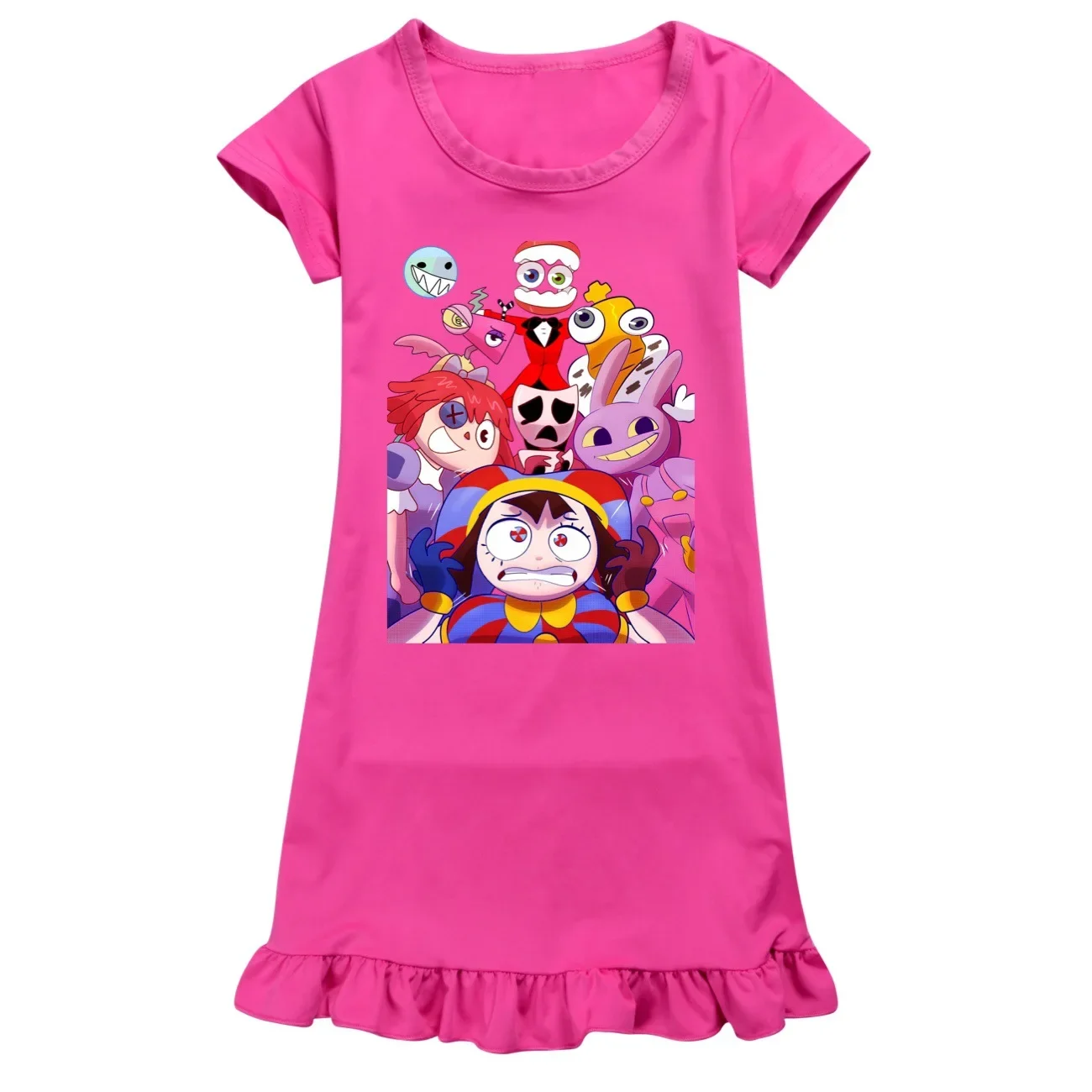 The Amazing Digital Circus Pomni Jax Clothes Kids Short Sleeve Pajamas Girls Summer Sleeping Dresses Children Cartoon Nightgowns