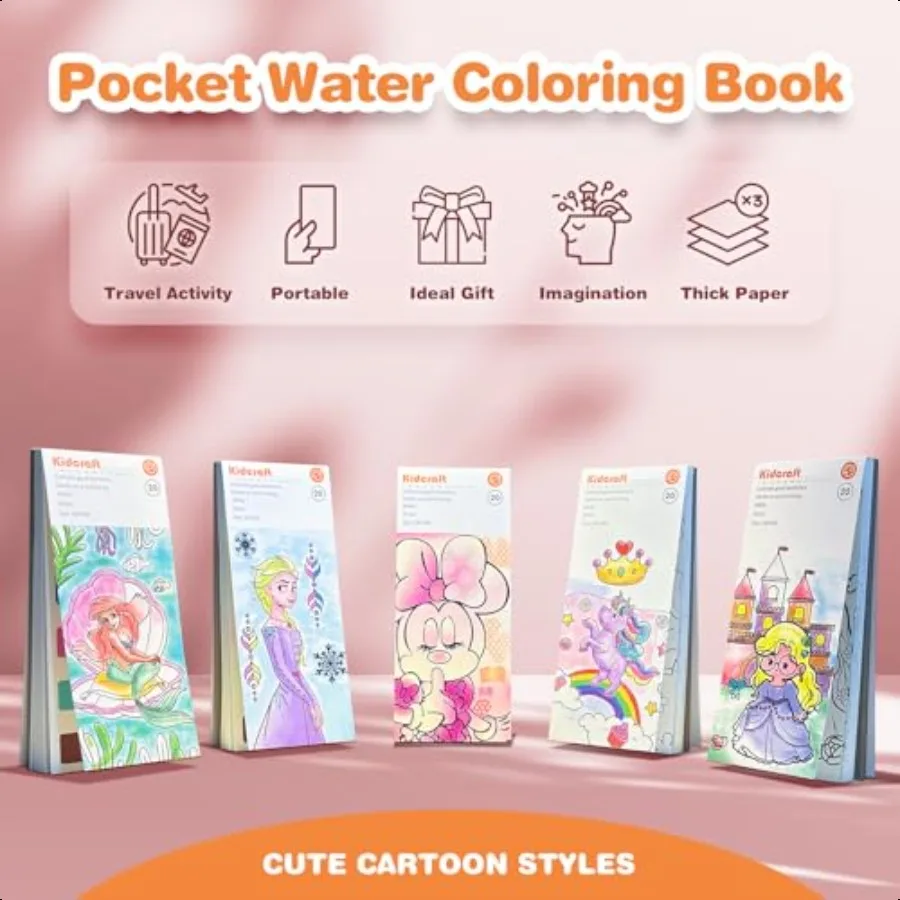 Malen Sie mit Wasser-Malbüchern für die Tasche M. Kostenloses Aquarell-Malset, Aquarell-Malset, Kunst- und Handwerksgeschenk für Mädchen