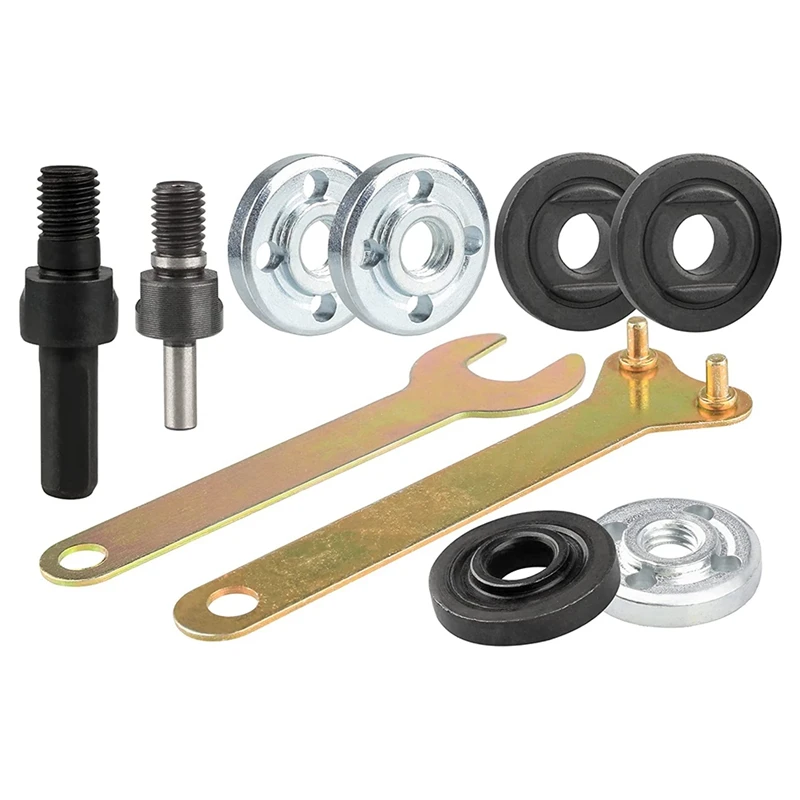 Drill Angle Grinder Adapter With Flange Nut Parts Set,3 Set Replacement Grinder Flange Nuts And Wrench Conversion Tool