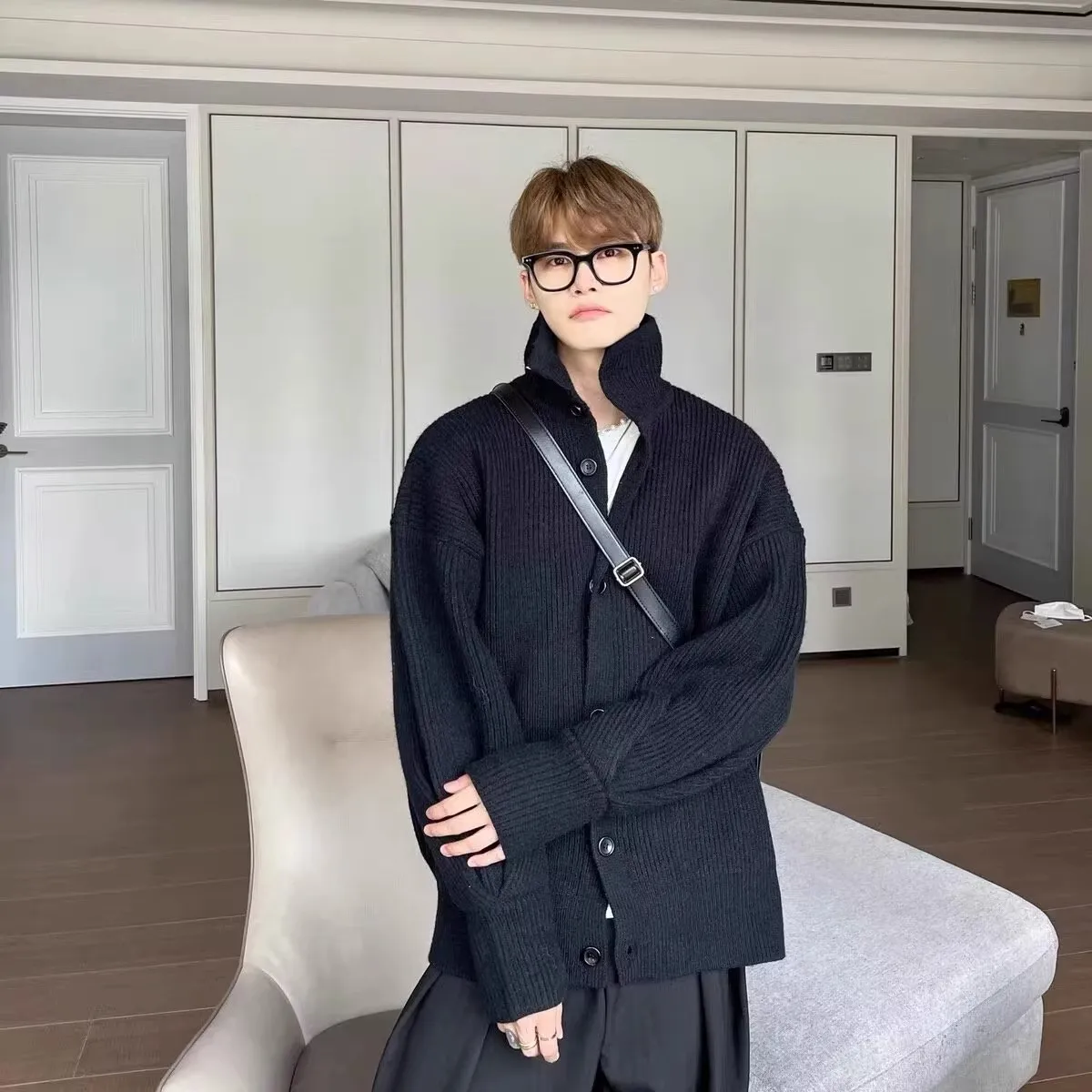 

Свободный вязаный свитер с высоким воротником Lazy Sle, большой размер 300, дизайн Pou Sensation, осень-зима, мужской модный топ