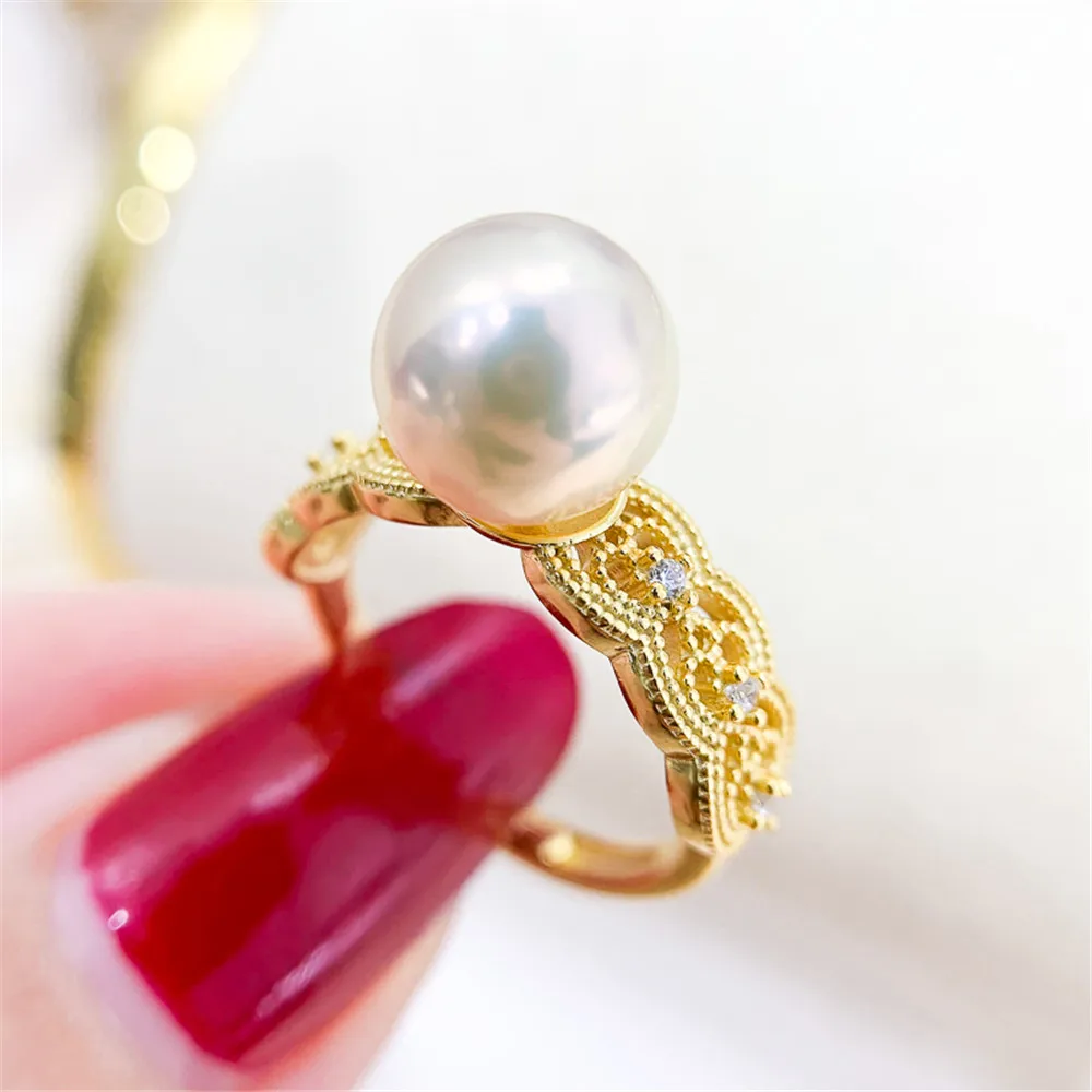 

Solid S925 Sterling Silver Pearl Ring Setting For Women DIY Handmade Adjustable Ring Material Fine Jewelry Accessories SJ014