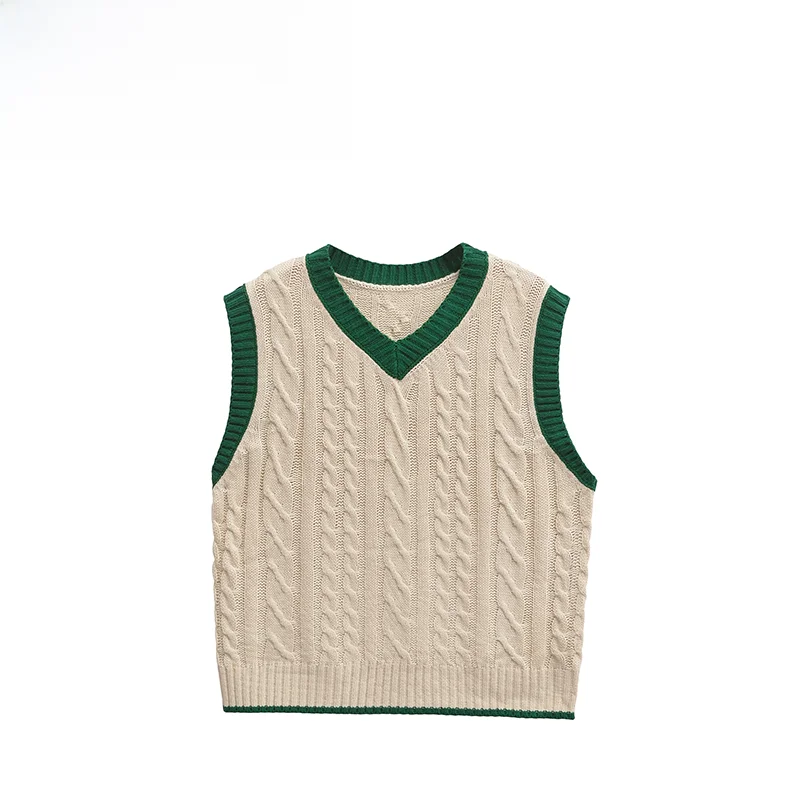 

JNLEAOG Faionable Knitted Vest Women's Autumn New Sle Cable Pattern Design Versatile V-Ne Polyester Fiber