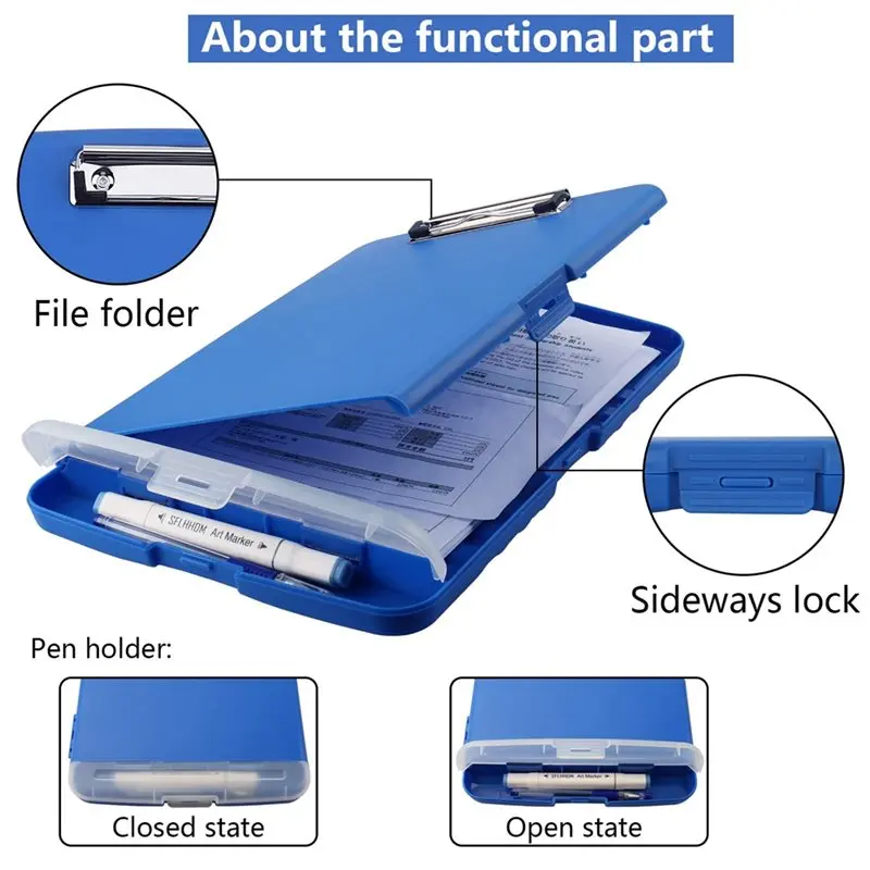 ●High Capacity Clipboards Low-Profile Clip, Storage Clipboard With Pen Holder, Plastic For Lawers Workers
