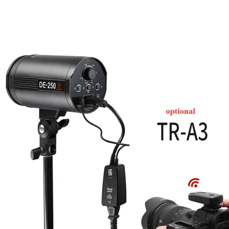 Flash Portátil JINBEI DE250 250Ws Mini Estúdio Profissional com Luz de Estroboscópio Sem Fio e Lâmpada de Modelagem LED 5W