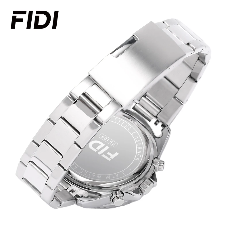 FIDI Fashion Mens Watches for Men Sport Waterproof Stainless Steel Quartz Watch Luxury Man Business Luminous Clock FD106