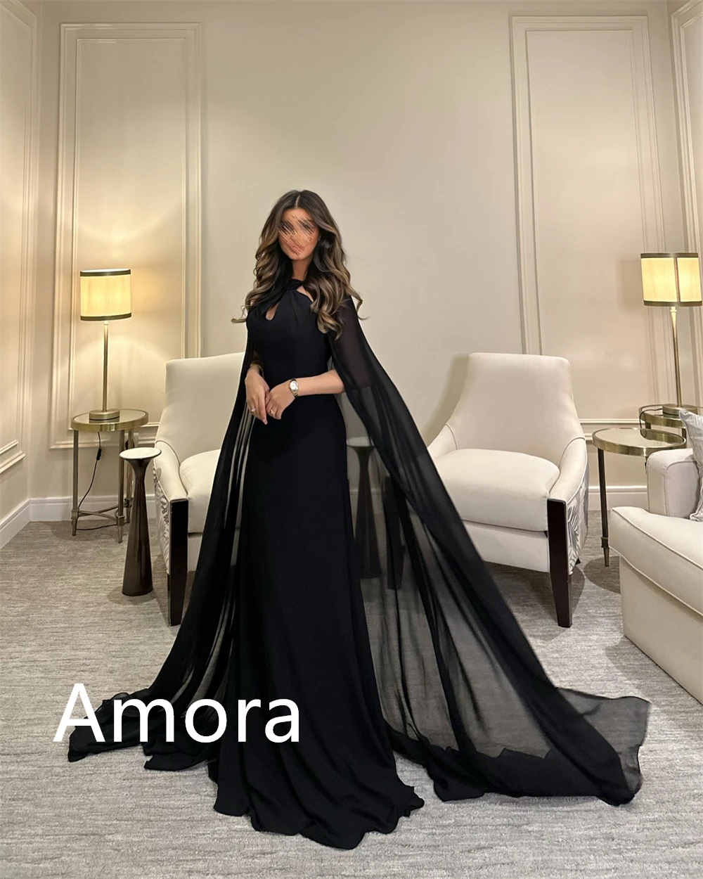 Индивидуальное темпераментное черное шифоновое вечернее платье, изысканная шаль с круглым вырезом, без рукавов, на молнии сзади, платья для особых случаев на заказ