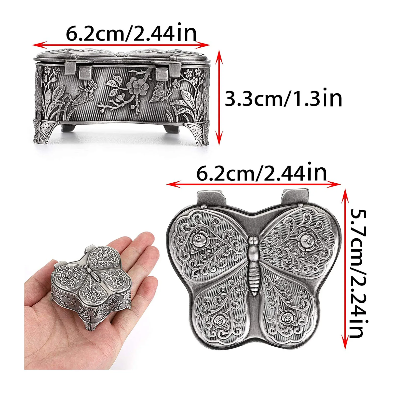 Butterfly Shaped Jewelry Box Zinc Alloy Flower Engraved Pattern Earrings Necklace Storage Box Organizer Zinc Alloy Jewelry Box