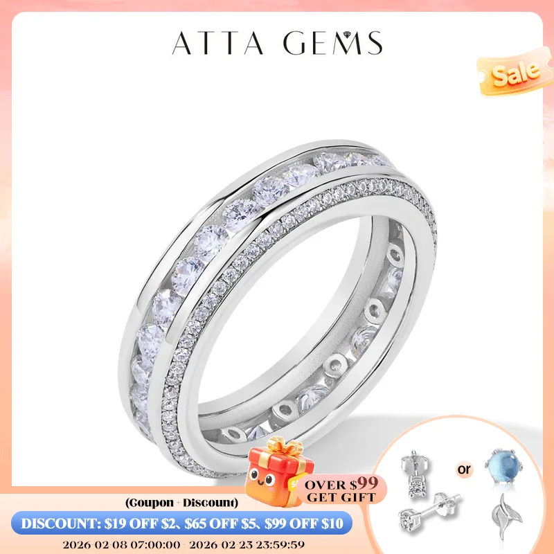 

ATTAGEMS роскошное свадебное кольцо с муассанитом 100% карат для женщин и мужчин D VVS1 Бриллиантовая лента 925 пробы серебряные ювелирные изделия для помолвки Новинка