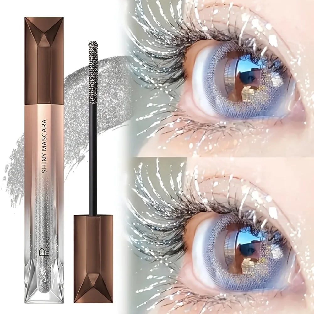 Glitter Sparkling Mascara, langdurig, volumegevende wimpers, effecten, waterdicht, veegvast, gemalen diamant mascara parelmoer