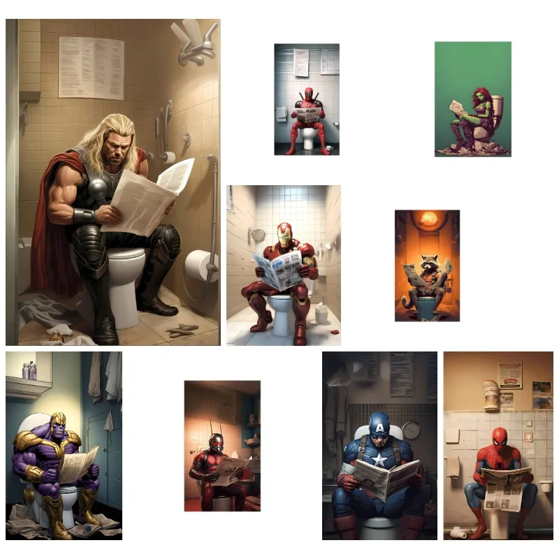 5D DIY Diamond Painting Funny Superhero Toilet Scene No Frame Diamond Art Kit Bathroom Wall Decor Gift For Movie Fans