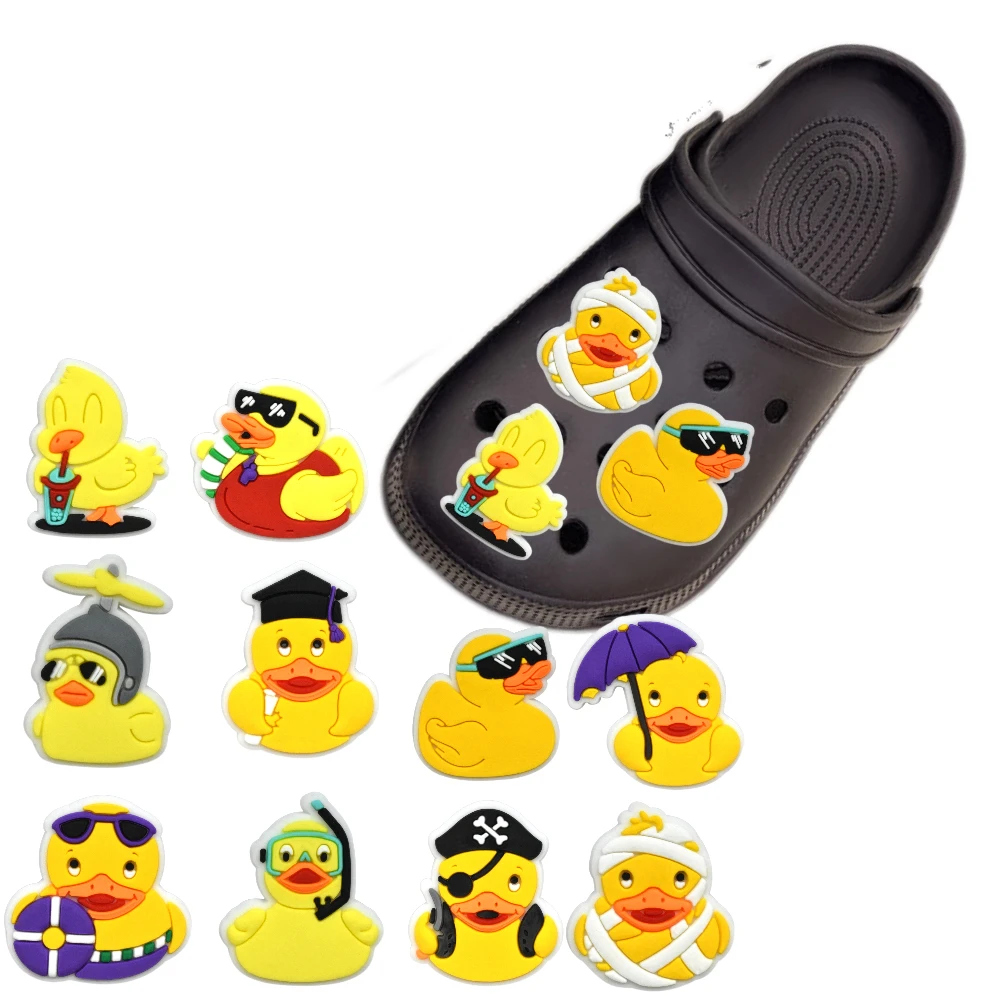 

1-10pcs New Little Yellow Duck cartoon Shoes Charms Accessories Fit Clog Backapck Wristbands Shoe Decorate Buckle Party Gift