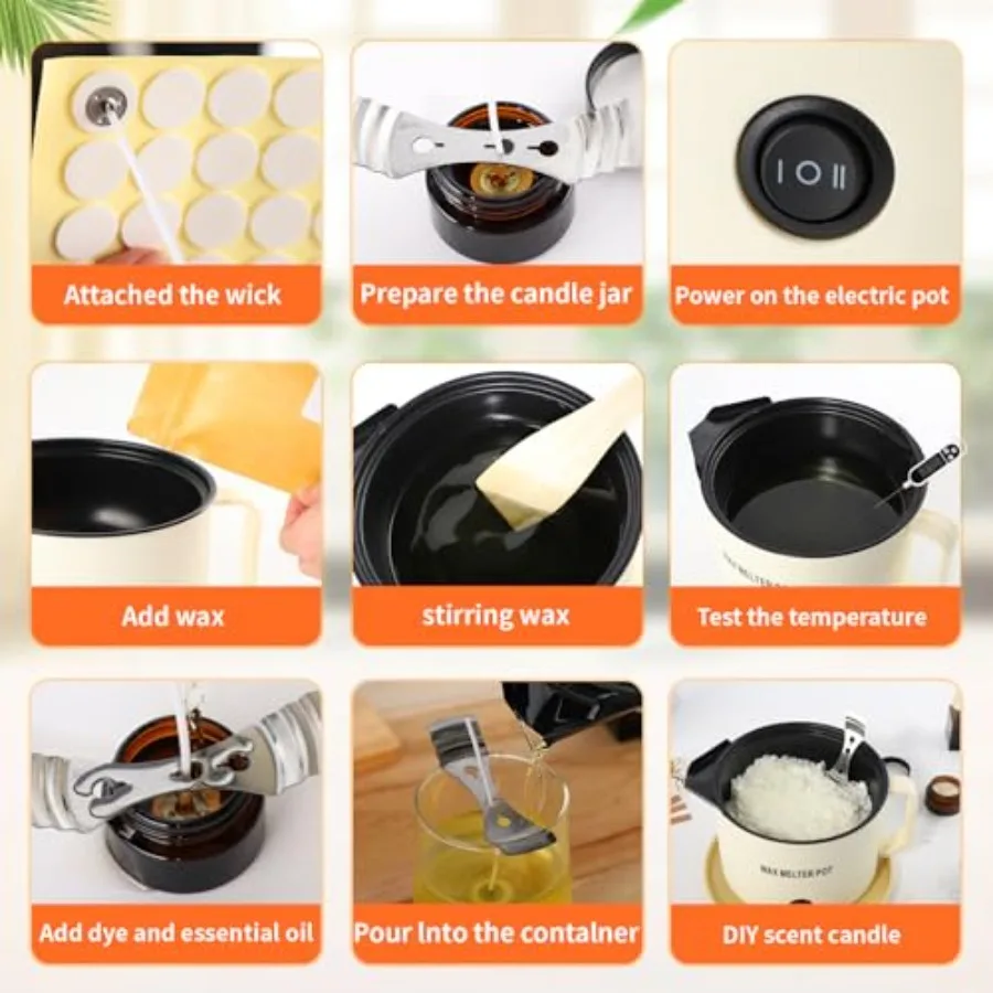 مجموعة صنع الشموع للبالغين صهر الشمع مع صب صنبور شمع الصويا 1.8L وعاء صهر غير لاصق أدوات ميزان الحرارة المشتمل في المبتدئين #4