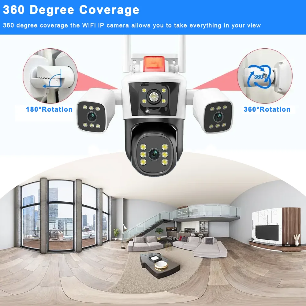 6K 12MP WiFi Camera Outdoor Three Lens Three Screen Panoramic View PTZ CCTV Waterproof Auto Tracking Video Surveillance CCTV Cam