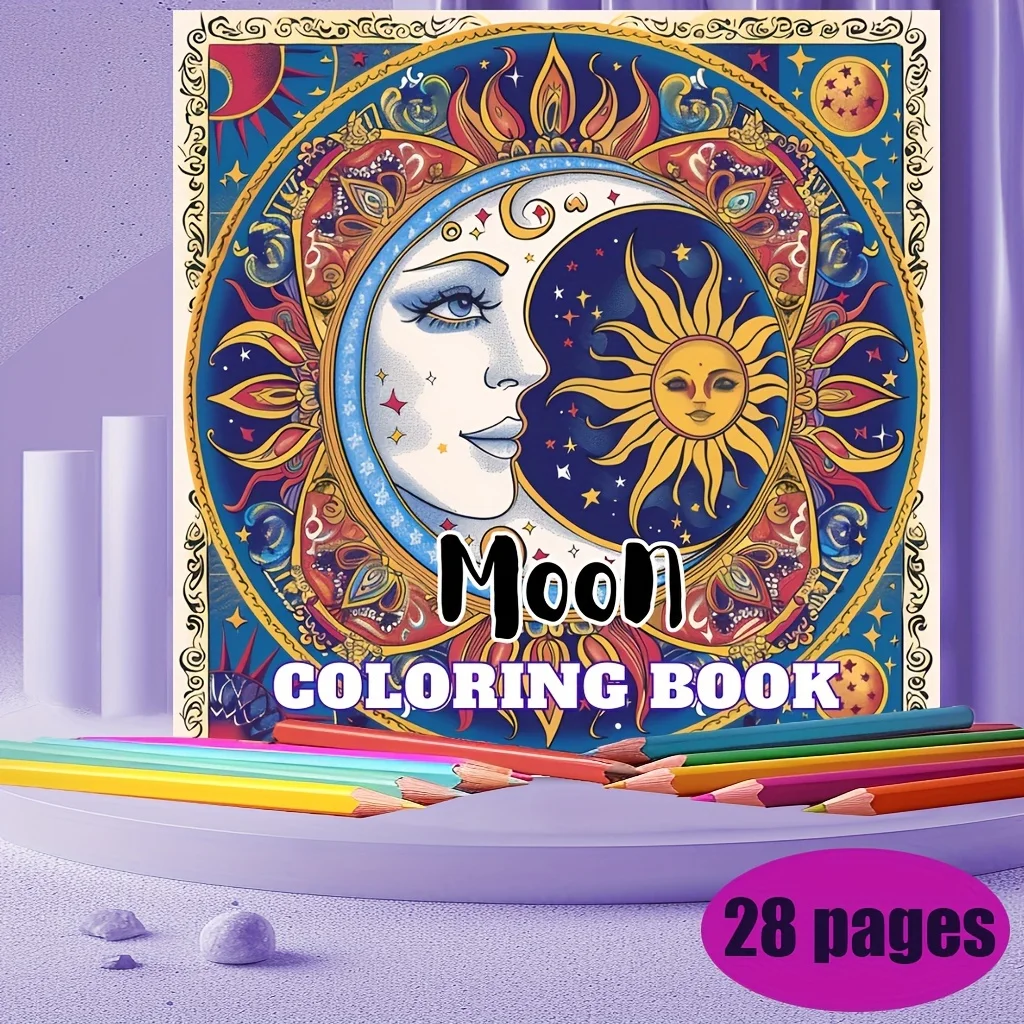 

28 Pages Mystery Moon Coloring Book for Adult Stress Reduction | Colouring Book for Stress Relief and Mood Reduction Valentine's