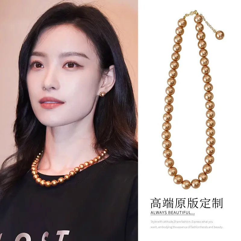

same golden pearl necklace women's new light luxury high-end collarbone niche design European and American style neck chain