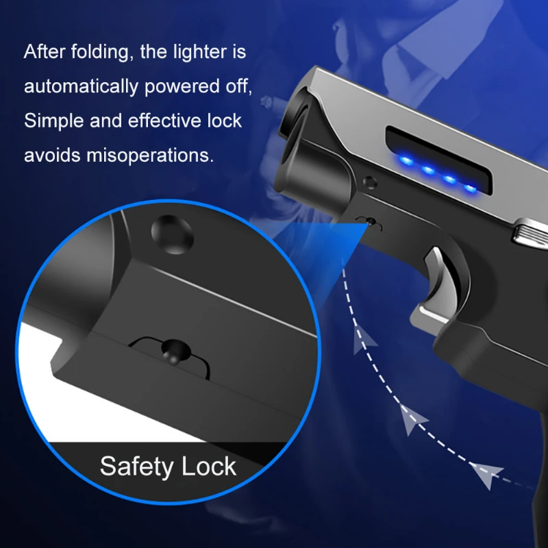 Unique Windproof Gas-Electric Plasma USB Rechargable Lighter Gift for Men Folding Gun Butane Torch Turbo Jet Flame Cigar Lighter