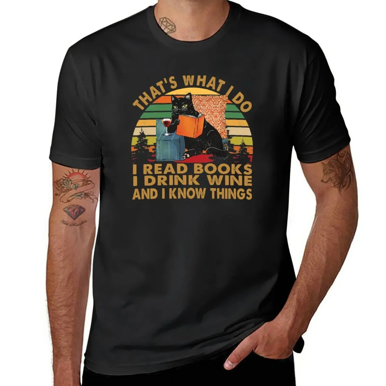 

That's What I Do I Read Books I Drink Coffee and Know Things Vintage Cat T-Shirt plus size tops funnys mens t shirts pack