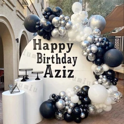 Matte Black White Balloon Garland Arch Kit Girl Wedding Party Metal Silver Birthday Ballons Gender Reveal Baby Shower Decoration