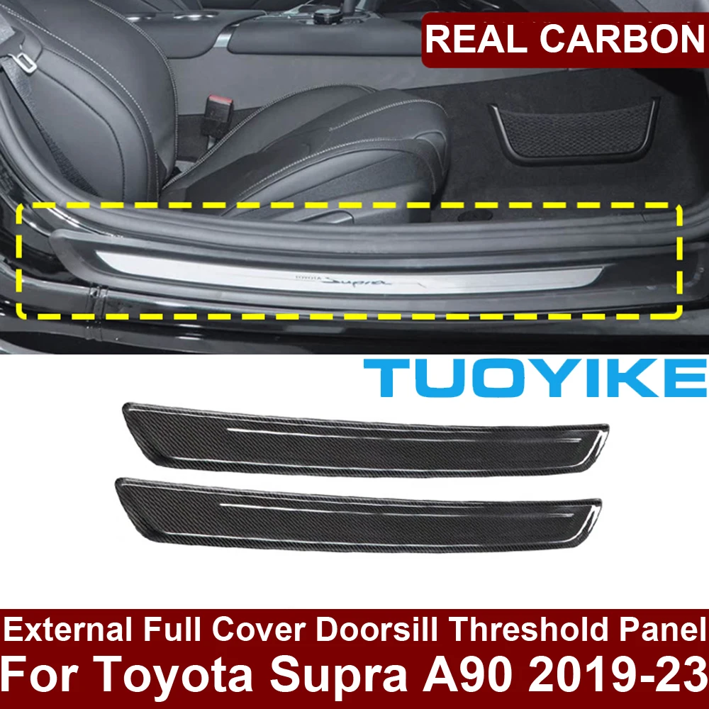 Umbral de puerta externo de fibra de carbono dura y seca Real, Pedal de bienvenida, marco embellecedor de Panel completamente cubierto para Toyota Supra A90 2019-22