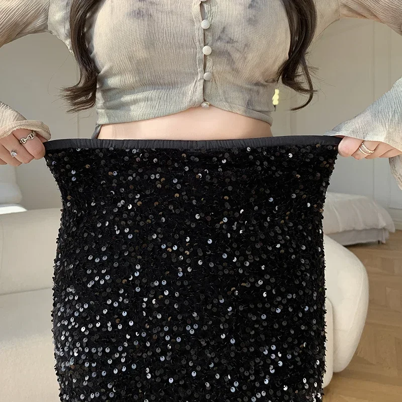 Lovertjes Een Lijn Zwarte Mini Rokken Vrouwen 2025, Casual Elastische Hoge Taille All-Match Faldas Streewear Korte Sexy Micro rok Zomer