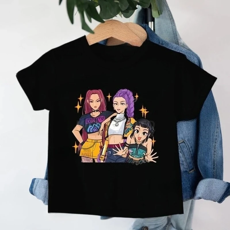 Kids T-shirt KPop Demon Hunters Print Fashion Casual Tops 2025 Movie Crew Neck Cartoon Girls Boys Tee Casual Baby Girl Clothes image 2
