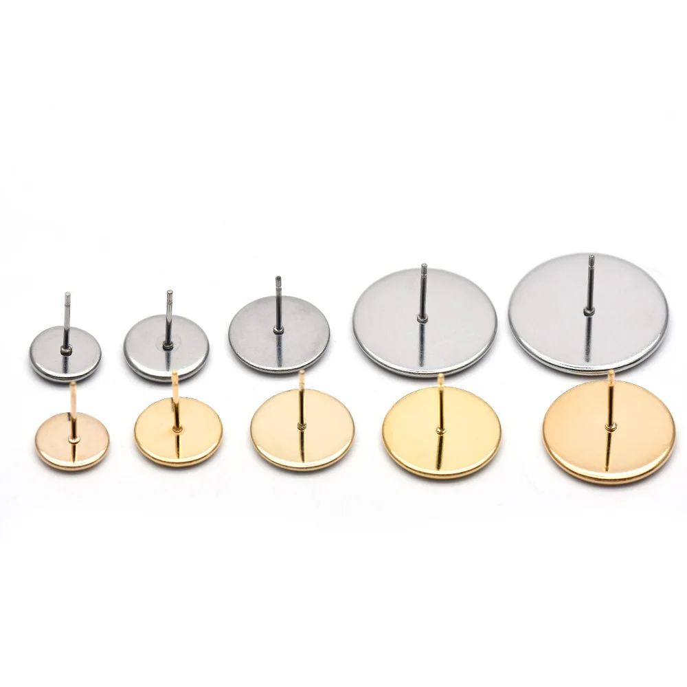 10 قطعة 316 الفولاذ المقاوم للصدأ فارغة القرط مسمار المشاركات مكونات 6-18 مللي متر شقة مستديرة كابوشون الحافة صينية DIY بها بنفسك الحرفية صنع المجوهرات