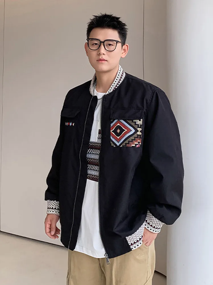 

Trendy American Retro Ethnic Sle Jaet Outerwear Loose plus Size Large Trendy Match All Spring Autumn New Arrival Men's Ca...