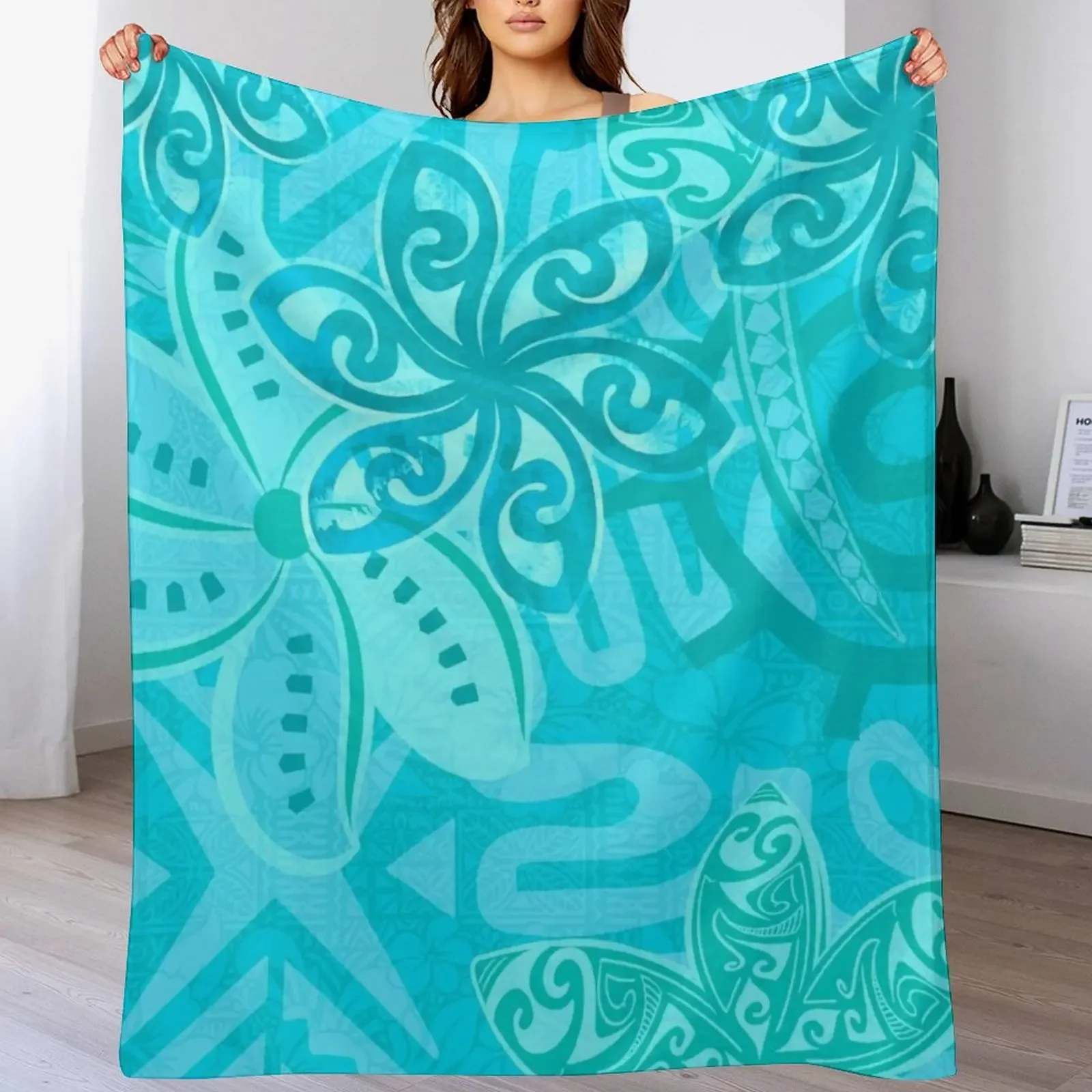 

Polynesian Ocean Turqoise Jungle Print Throw Blanket Thermal Winter beds Thermals For Travel manga Blankets