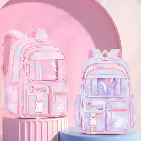 여아용 판타지 핑크 책가방, 6 ~ 13 세 학생용 경량 나일론 배낭, Mochila 6777