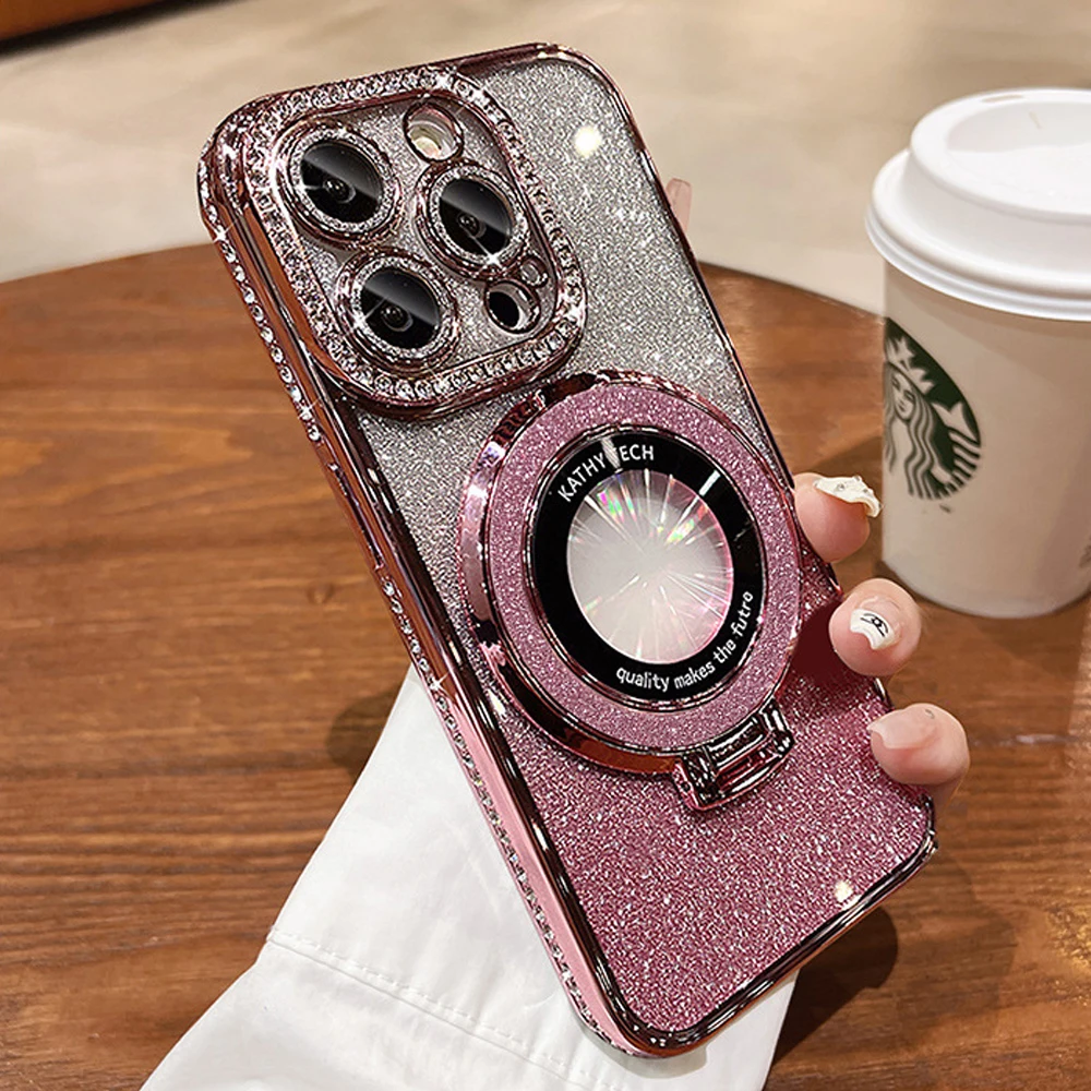 

Luxury Magnetic Glitter Shockproof Case For iPhone 17 16 Pro Max 15 14 13 12 11 15 Plus Glass Lens Protection Acrylic Back Cover