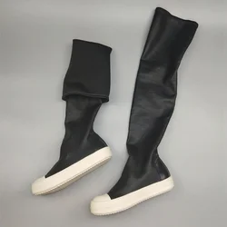 Ro Retro Style Design Elastic Sheep Print Microfiber Black Leather Over The Knee Boots Men Shoe Women Sneaker Classic Black Boot