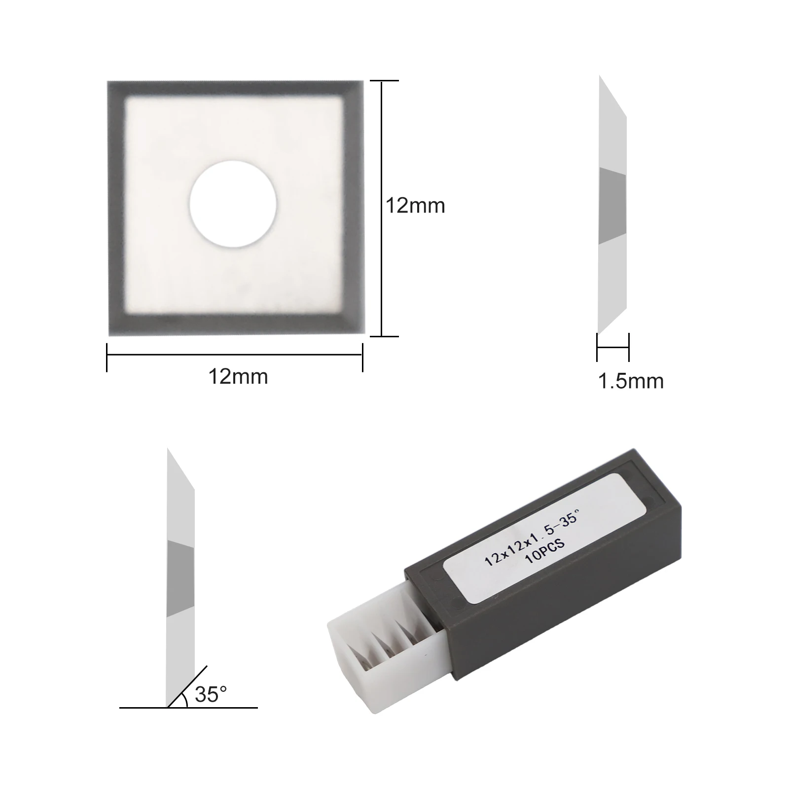 Carbide for blades for CNC Router Replacement Square Design Dimensions of 12x12x1 5mm with Multiple Cutting Edges