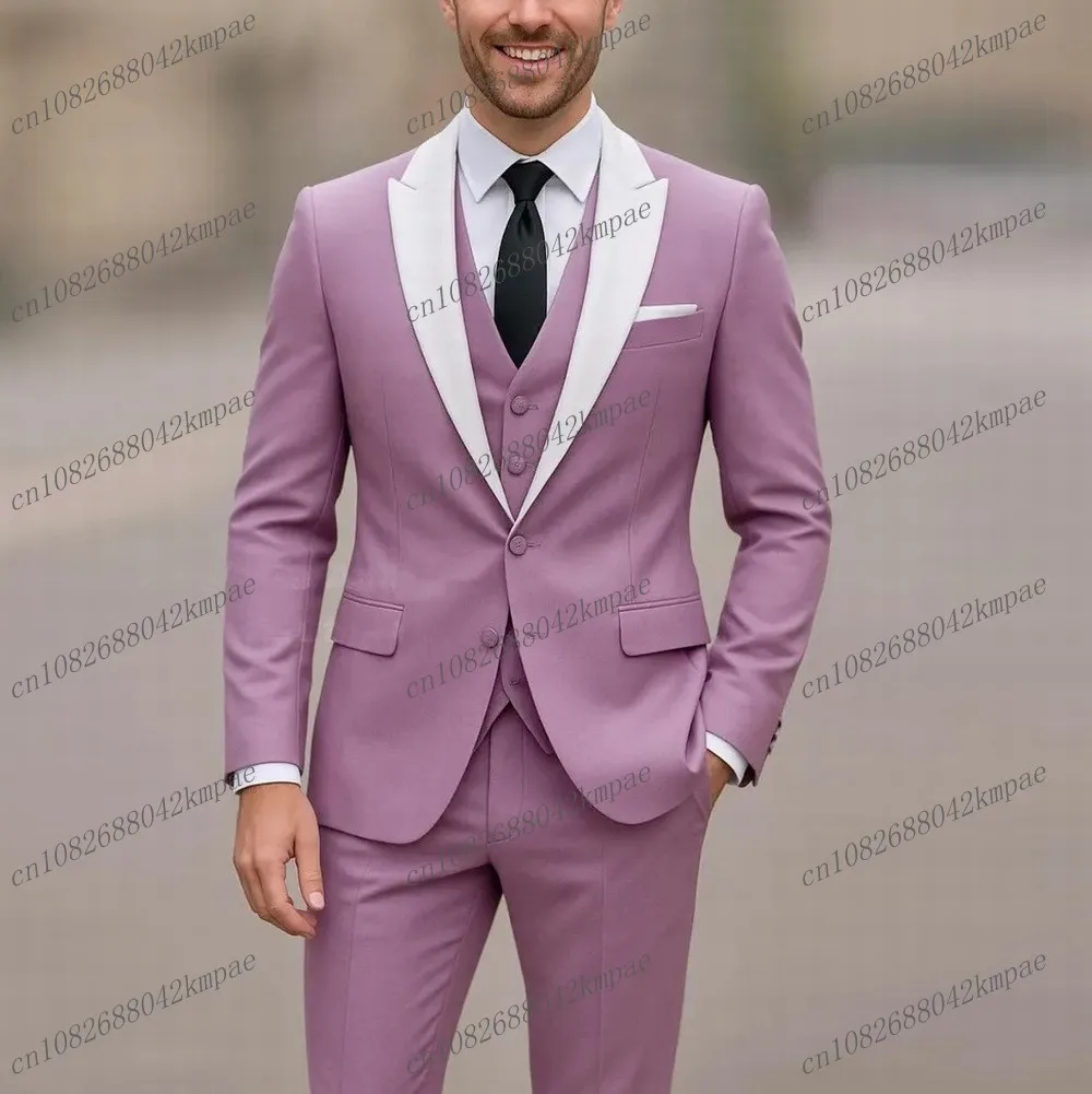 

Новый белый воротник лавандового формального мужского костюма для жениха, жениха, свадебной вечеринки, выпускного вечера, делового мужского смокинга, комплект из 3 предметов, пиджак, жилет, брюки