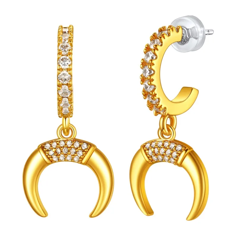 

Gold Plated Horn Cubic Zirconia Drop Earrings for Women Men Earrings Wedding Jewerly