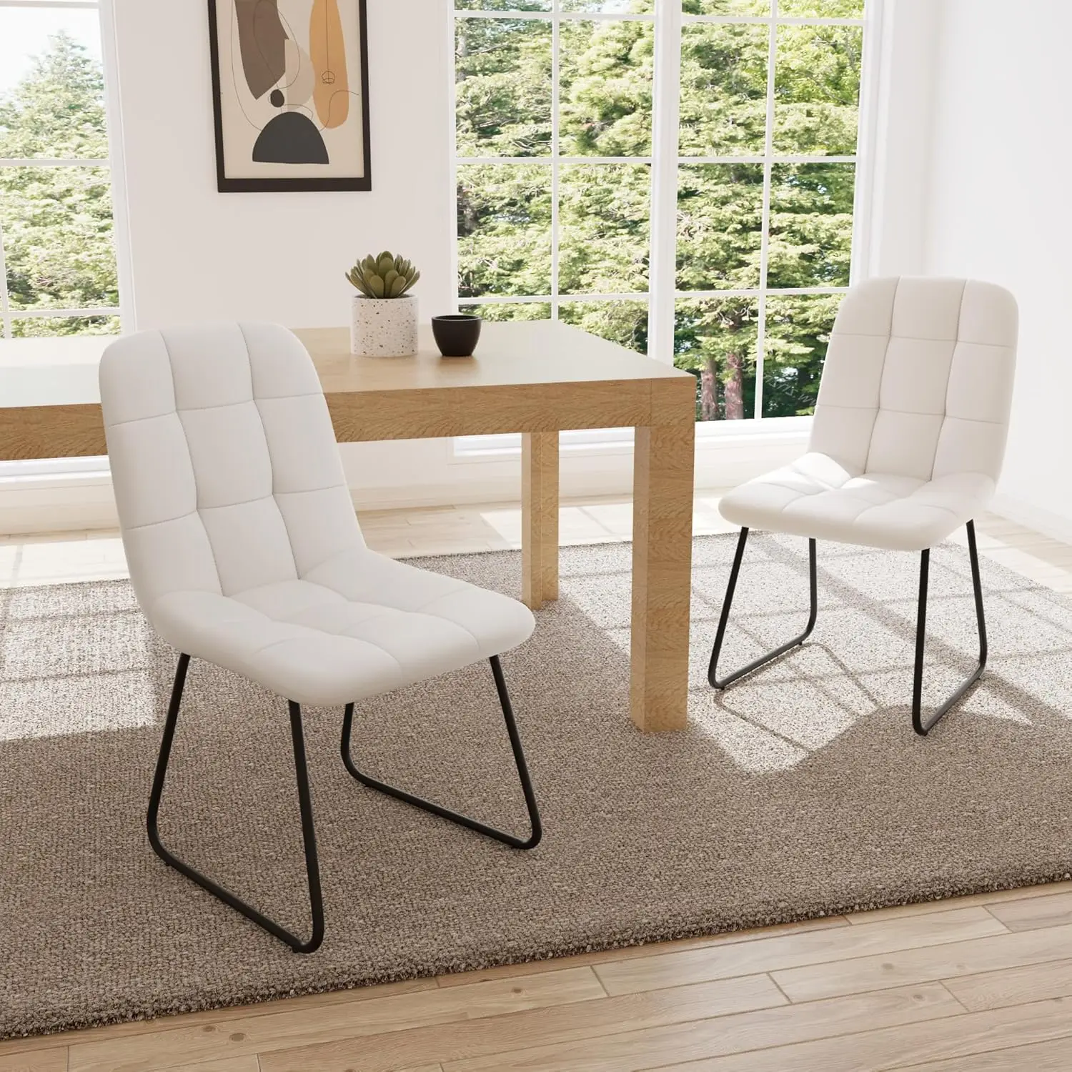 Dining Chair Set of 4, Modern Kitchen Faux Leather Dining Room Chair for Kitchen Living Dining Room (4 Off-White with Black Legs