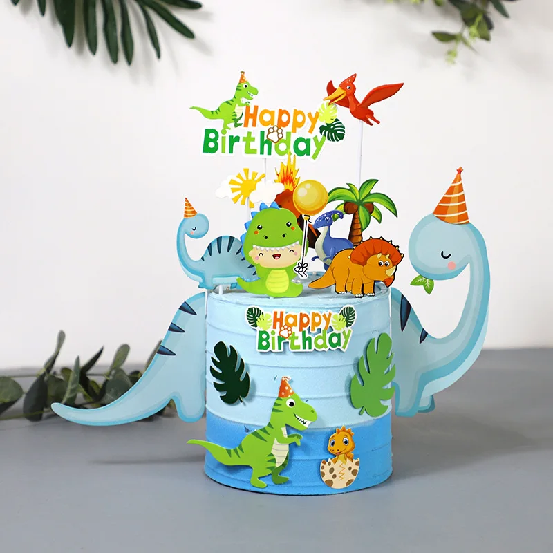 Cartoon Dinosaur Cake Topper Baking Cake Decoration Forest Dinosaur Birthday Cake Topper Baby Shower Favor Kids Boy Supplies