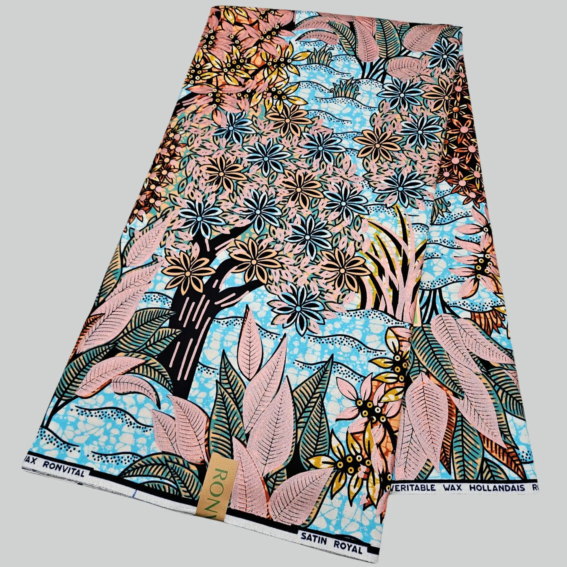 

6Yards Long Pink Plants Printed Cotton African Style Wax Fabric for DIY Sewing Dress Sofa Curtain Tablecloth 120CM Wide R2835