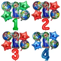 6pcs Cartoon Super Mario Balloons Set Game 32 Inch Digital Aluminum Balloons Kid Birthday Party Decorations Baby Shower Toy Gift