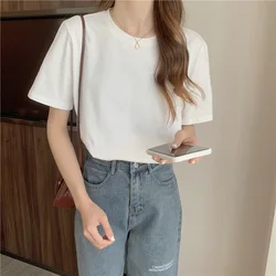 Women's T-Shirt Korean Loose O-Neck Basic Tops Female Spring White Black Tee Shirts