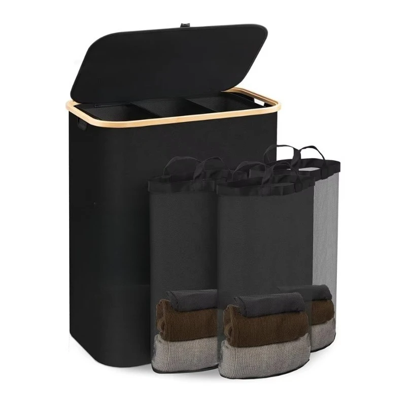 

Household Foldable Storage Fabric Bag Laundry Basket Bamboo Laundry Basket with Lid