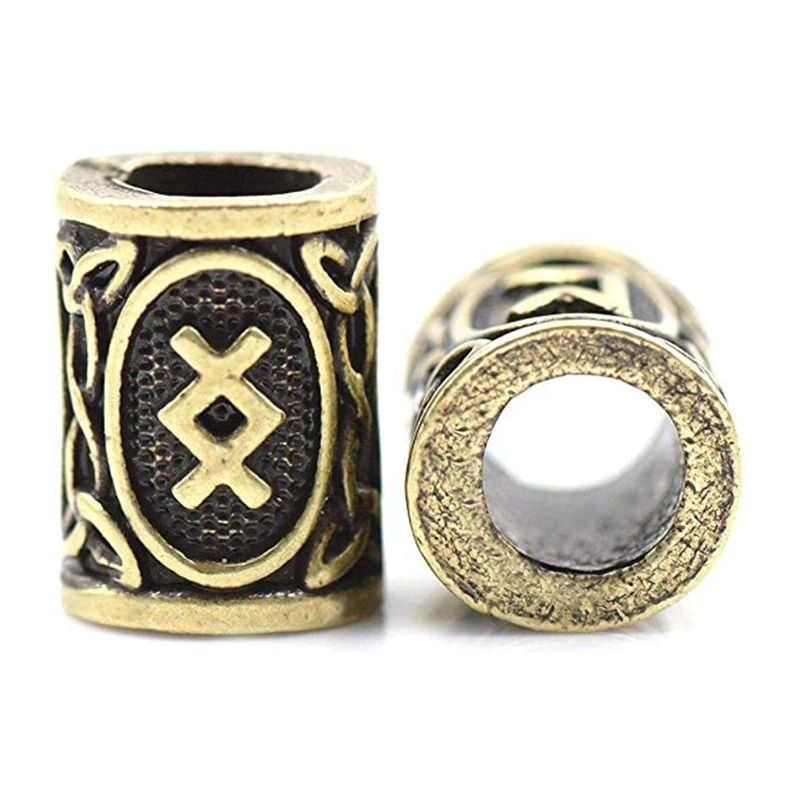 24x Runes Beads For Jewelry Making Hair Beard Crafts Jewlery DIY Metal Spacer Big Hole Bead Accessories