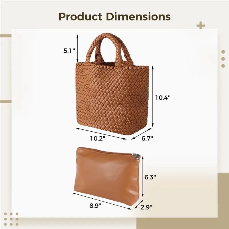 Fashion Woven Bag For Women Vegan Leather Woven Bag With Purse Handmade Beach Tote Bag Vegan Leather Tote Bag With Top Handle