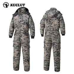 Men Winter Waterproof Thick Cotton Jumpsuit Clothing Outdoor Convenient Sports Camo Jacket Warm Cold Proof Hooded Work Clothes