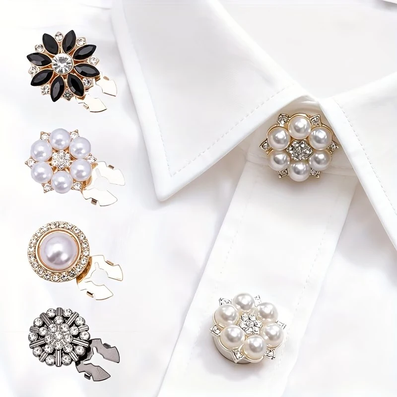 4 Peças de Capas de Botão com Pérolas e Strass, Estilo Vintage, Botões Decorativos para Blusas Femininas e Confecção de Roupas