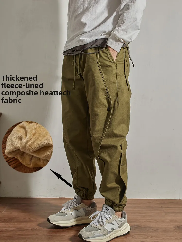 

Men's Fce Lined Harlan Casual Pants Autumn Winter Workwear Loose Fit Faionable Ci Sle Long Trousers with Cuff