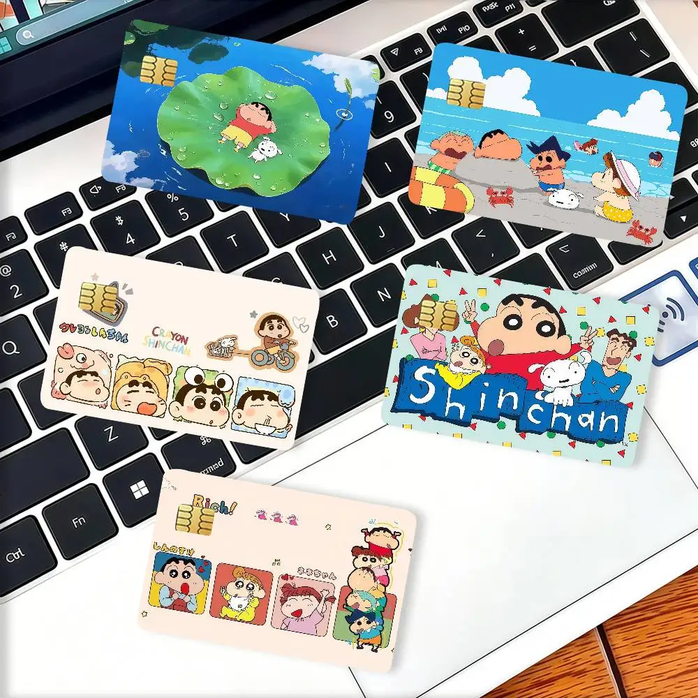 Cartoon Crayon S-Shin-chan Credit Skin Cover Card Stickers 4PCS Film Bus Pass Front Decoration Bank Debit Waterproof