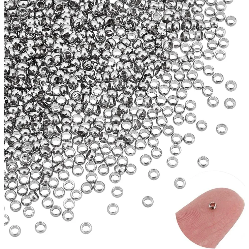 800pcs Smooth Round Beads 2mm Spacer 304 Stainless Steel Loose Metal Stopper Metal Bracelets Bead for Necklace