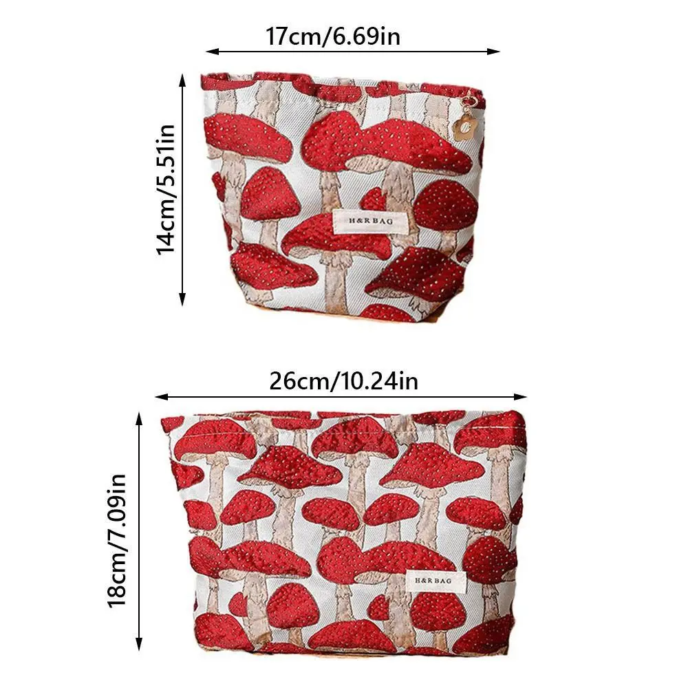Artistic Canvas Makeup Bag M/L Size Red Mushroom Printing Storage Bag Washing Portable Handbag Skin Care Products Storage view 6